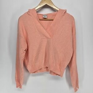 Hurley XS Peach Knit Pullover Hoodie V-Neck Cropped Sweater Long Sleeve Surfwear